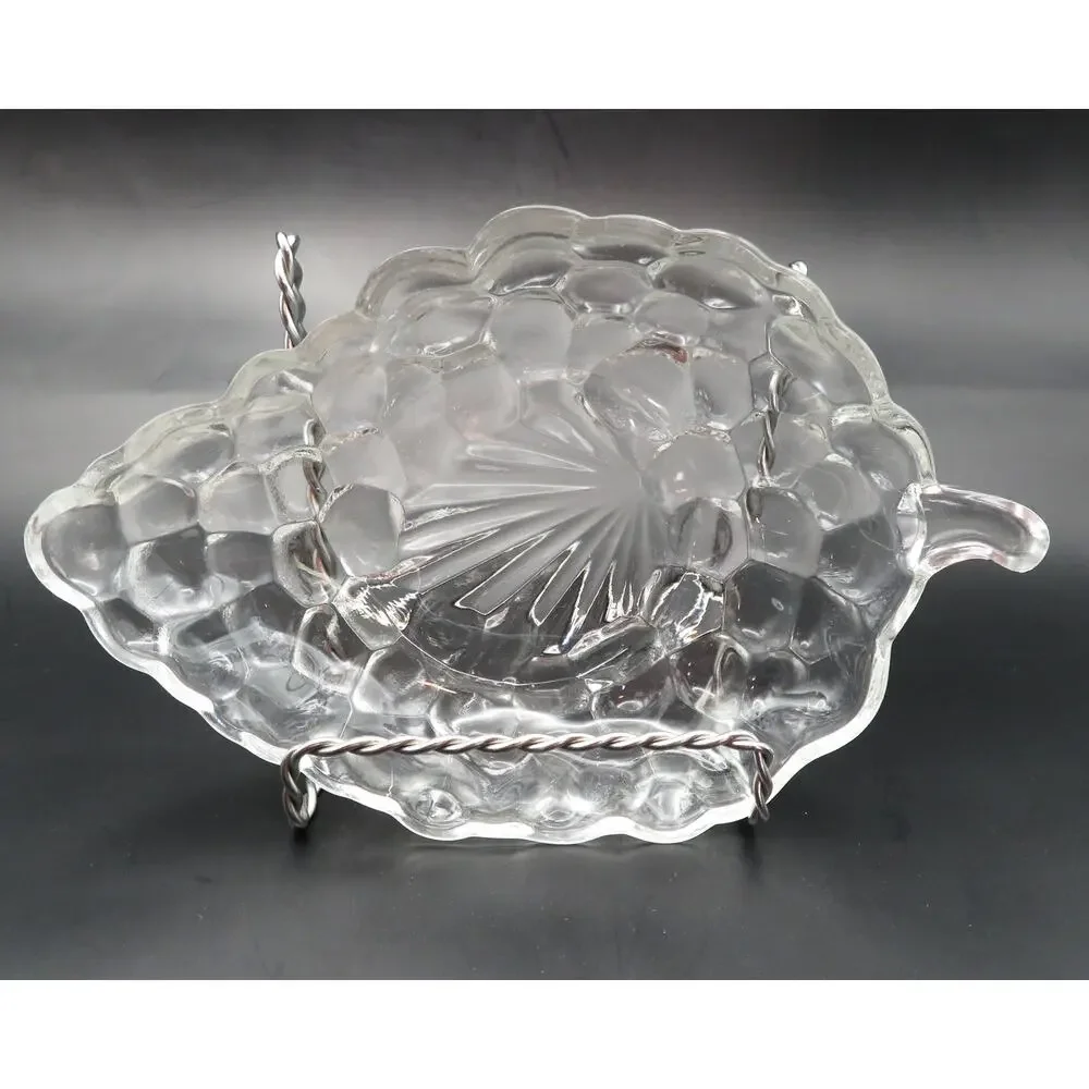 Vintage Federal Glass Grape Cluster Shape Clear Candy Nut Dish Relish Tray